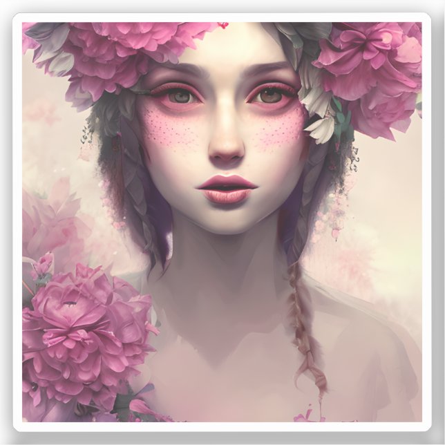 Pegatina Chica etéreo con pecas rosadas (Anverso)