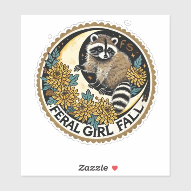 Pegatina Chica Feral Caer Raccoon (Hoja)