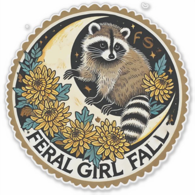 Pegatina Chica Feral Caer Raccoon (Anverso)