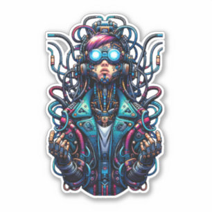 Pegatina Chica futurista de Cyberpunk Techno
