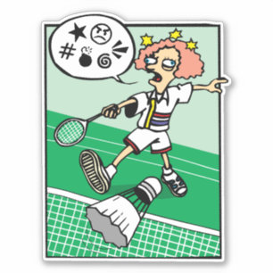 Pegatina Chica jugando bádminton maldiciendo