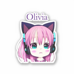 Pegatina Chica Kawaii personalizado con auriculares en