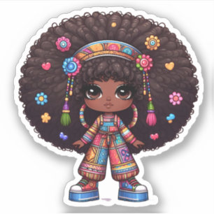 Pegatina chica lindo afro boho