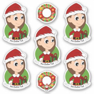 Pegatina Chica lindo con el pelo largo marrón personalizado