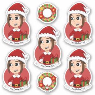 Pegatina Chica lindo con Navidades de pelo largo marrón per
