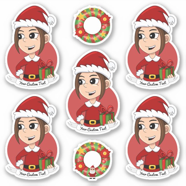 Pegatina Chica lindo con Navidades de pelo largo marrón per (Anverso)