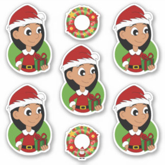 Pegatina Chica lindo con Navidades de pelo largo negro pers