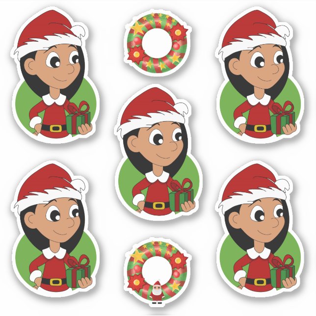 Pegatina Chica lindo con Navidades de pelo largo negro pers (Anverso)