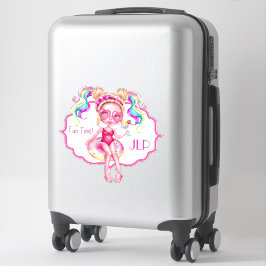Pegatina Chica lindo flotando con bebida personalizada