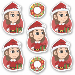 Pegatina chica navidad con pelo ondulado marrón