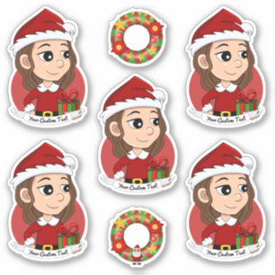 Pegatina chica navidad con pelo ondulado marrón