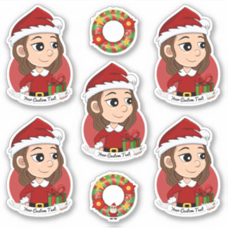 Pegatina chica navidad con pelo ondulado marrón