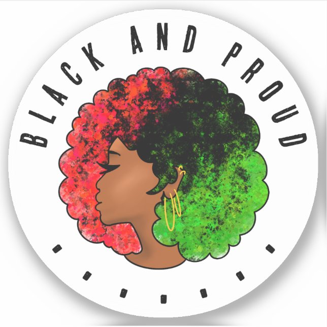 Pegatina Chica negra panafricana mujer rojo orgullo verde a (Anverso)