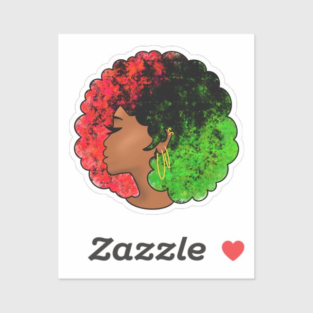 Pegatina Chica negra panafricana mujer rojo orgullo verde a (Hoja)