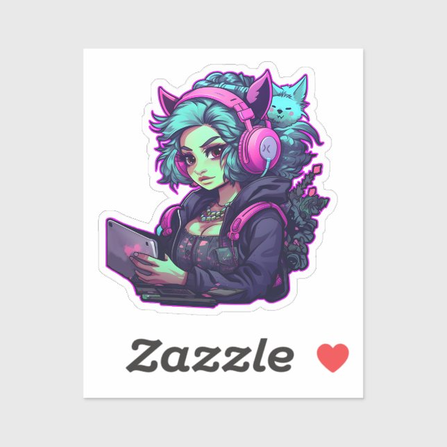 Pegatina Chica Neon gamer (Hoja)