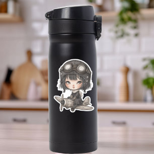 Pegatina Chica Piloto Gótica volando Avión Anime Bonito