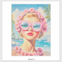 Chica Retro Beach con gafas de sol florales
