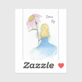 Pegatina Chica soñadora sostiene flor gigante "Sueño grande