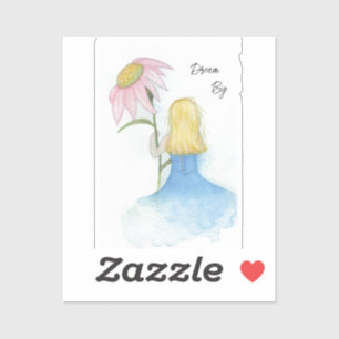 Pegatina Chica soñadora sostiene flor gigante "Sueño grande