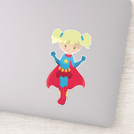 Pegatina Chica Superhéroe, Chica Cute, pelo rubio, Cabo Roj
