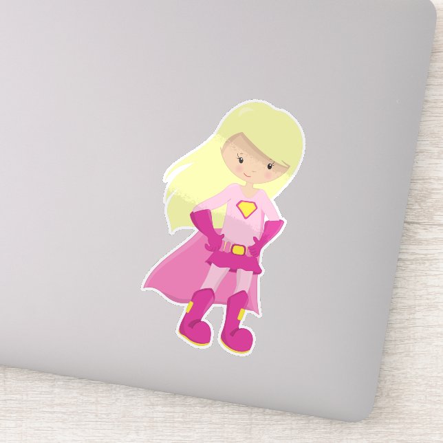 Pegatina Chica superhéroe, pelo rubio, Chica lindo, Cabo ro (Detalle)