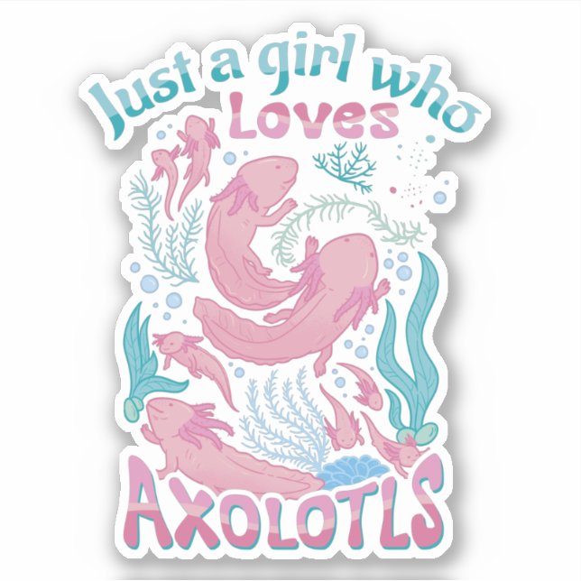Pegatina Chica Verde azulado rosa que ama a Axolotls (Anverso)