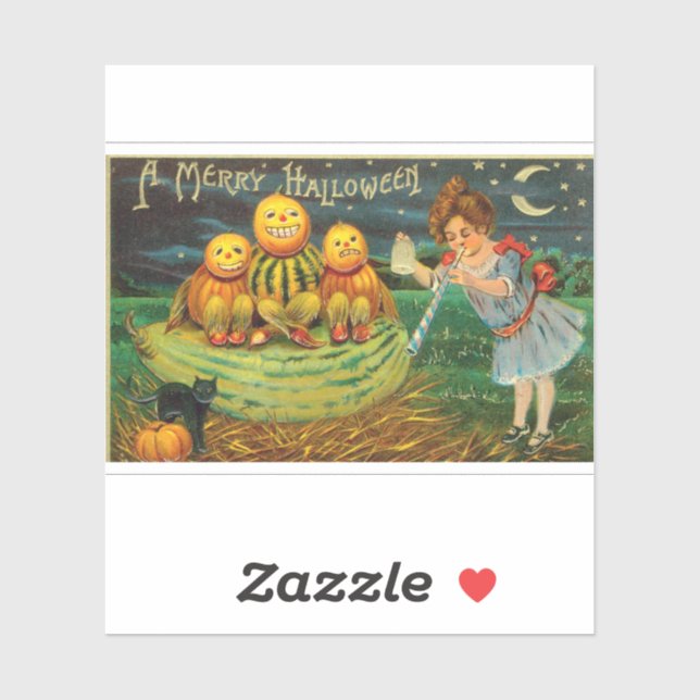 Pegatina Chica Vintage de Halloween con calabazas (Hoja)