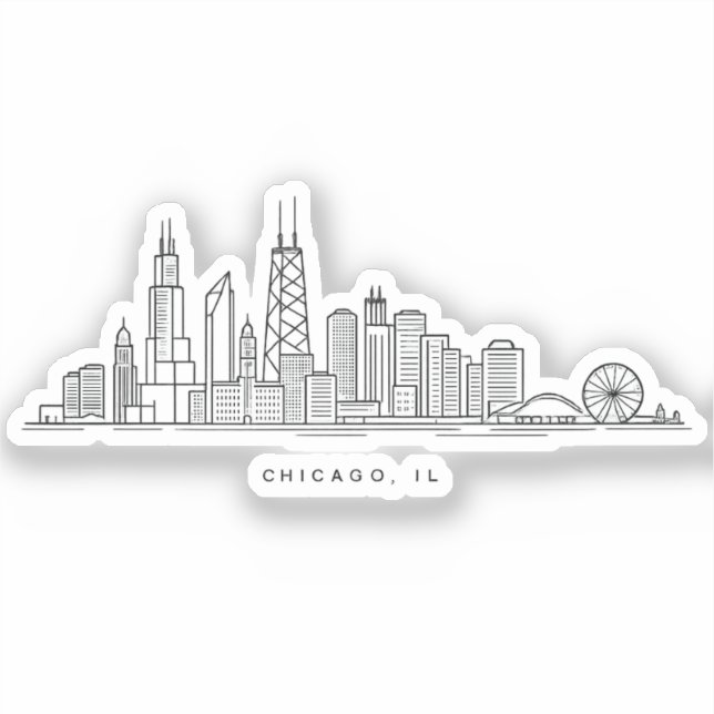Pegatina Chicago IL Cityscape Illustration (Anverso)