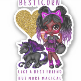 Pegatina Chicas amigo regalo de unicornio negro Besticorn m