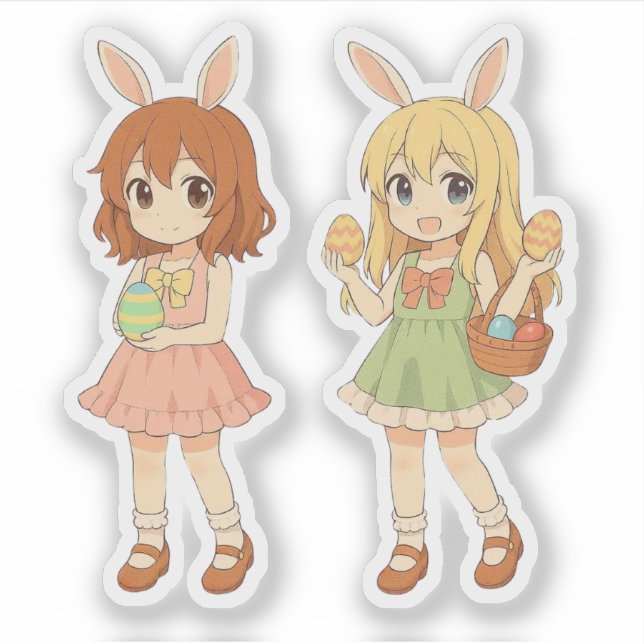 Pegatina Chicas anime lindas de conejo de Pascua (Anverso)