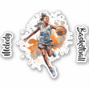 Pegatina Chicas Baloncesto acuarela personalizada