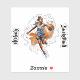 Pegatina Chicas Baloncesto acuarela personalizada