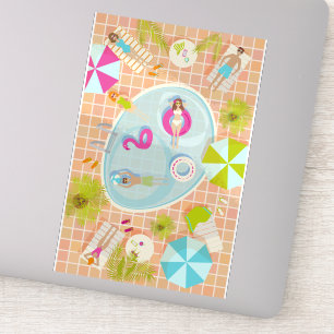 Pegatina Chicas de bikini y chicos jugando al billar