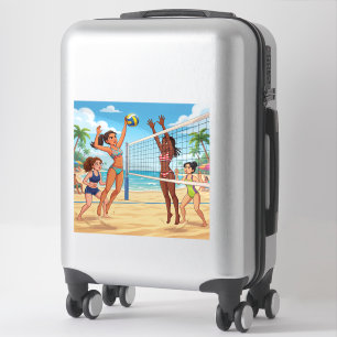 Pegatina Chicas de dibujos animados jugando voleibol de pla