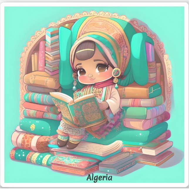 Pegatina Chicas de la lectura mundial - Argelia (Anverso)