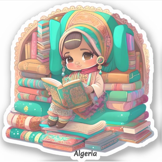 Pegatina Chicas de la lectura mundial - Argelia (Anverso)