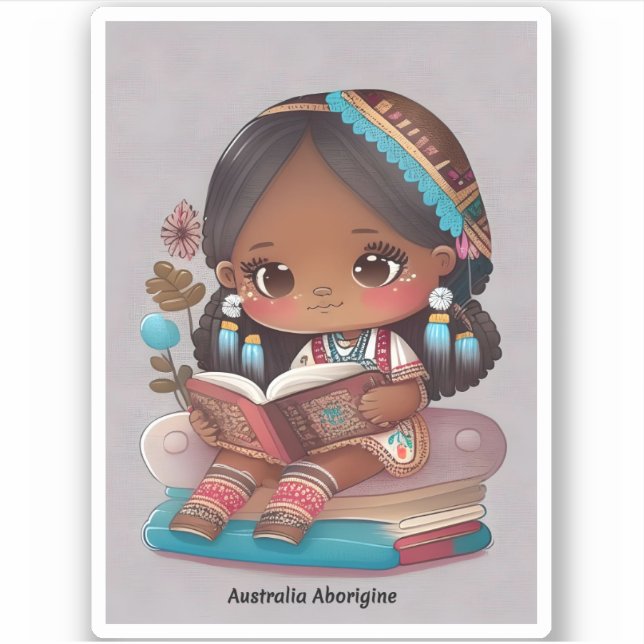 Pegatina Chicas de la lectura mundial - Australia Aborigen (Anverso)
