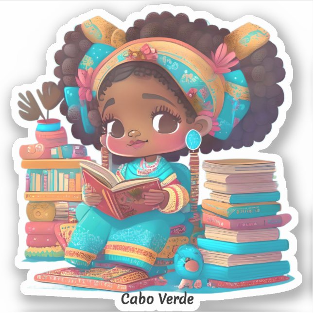 Pegatina Chicas de la lectura mundial - Cabo Verde (Anverso)