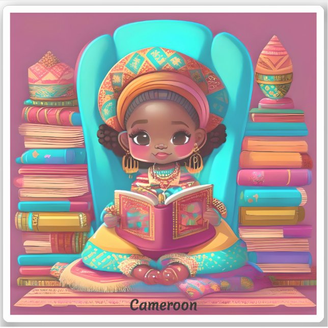 Pegatina Chicas de la lectura mundial - Camerún (Anverso)