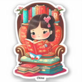 Pegatina Chicas de la lectura mundial - China