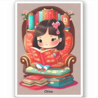Pegatina Chicas de la lectura mundial - China