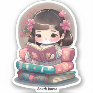 Pegatina Chicas de la lectura mundial - Corea del Sur