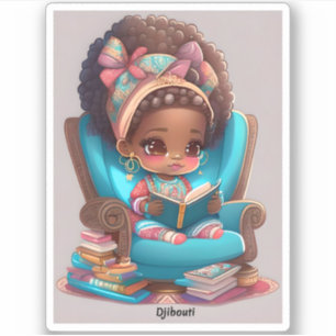Pegatina Chicas de la lectura mundial - Djioubti