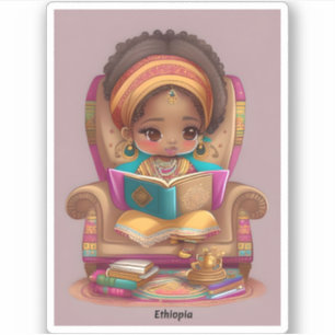 Pegatina Chicas de la lectura mundial - Etiopía