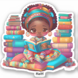 Pegatina Chicas de la lectura mundial - Haití