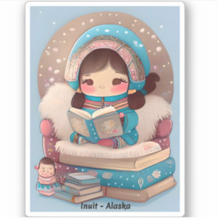 Pegatina Chicas de la lectura mundial - Inuit of Alaska