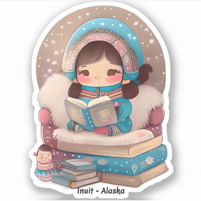 Pegatina Chicas de la lectura mundial - Inuit of Alaska (Anverso)