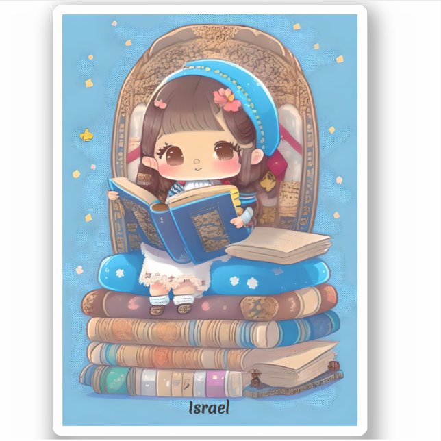 Pegatina Chicas de la lectura mundial - Israel (Anverso)
