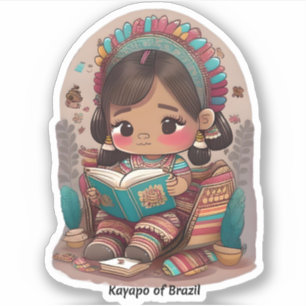 Pegatina Chicas de la Lectura Mundial - Kayapo de Brasil