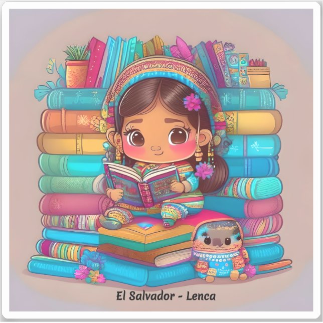 Pegatina Chicas de la Lectura Mundial - Lenca de El Salvado (Anverso)